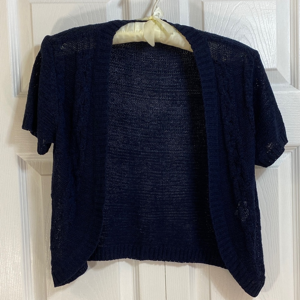 2 for $25 - Cleo Cropped Cardigan Sweater with Short Sleeves in Dark Blue, XS